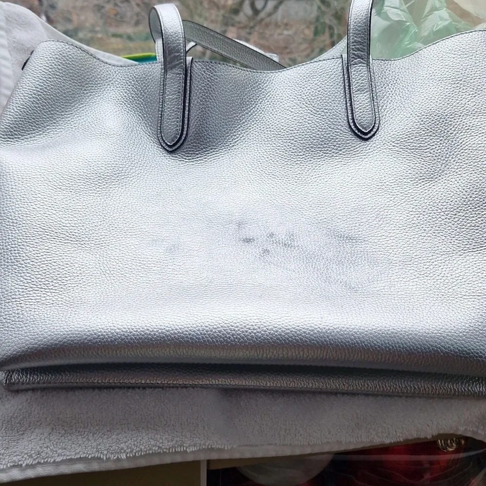 Silver Tote Bag  Riversible with Pouch - Picture 9 of 12